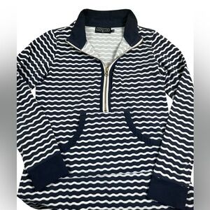 Duffield Lane‎ Active Polly Quarter Zip Navy Wavy Stripe Sz Small